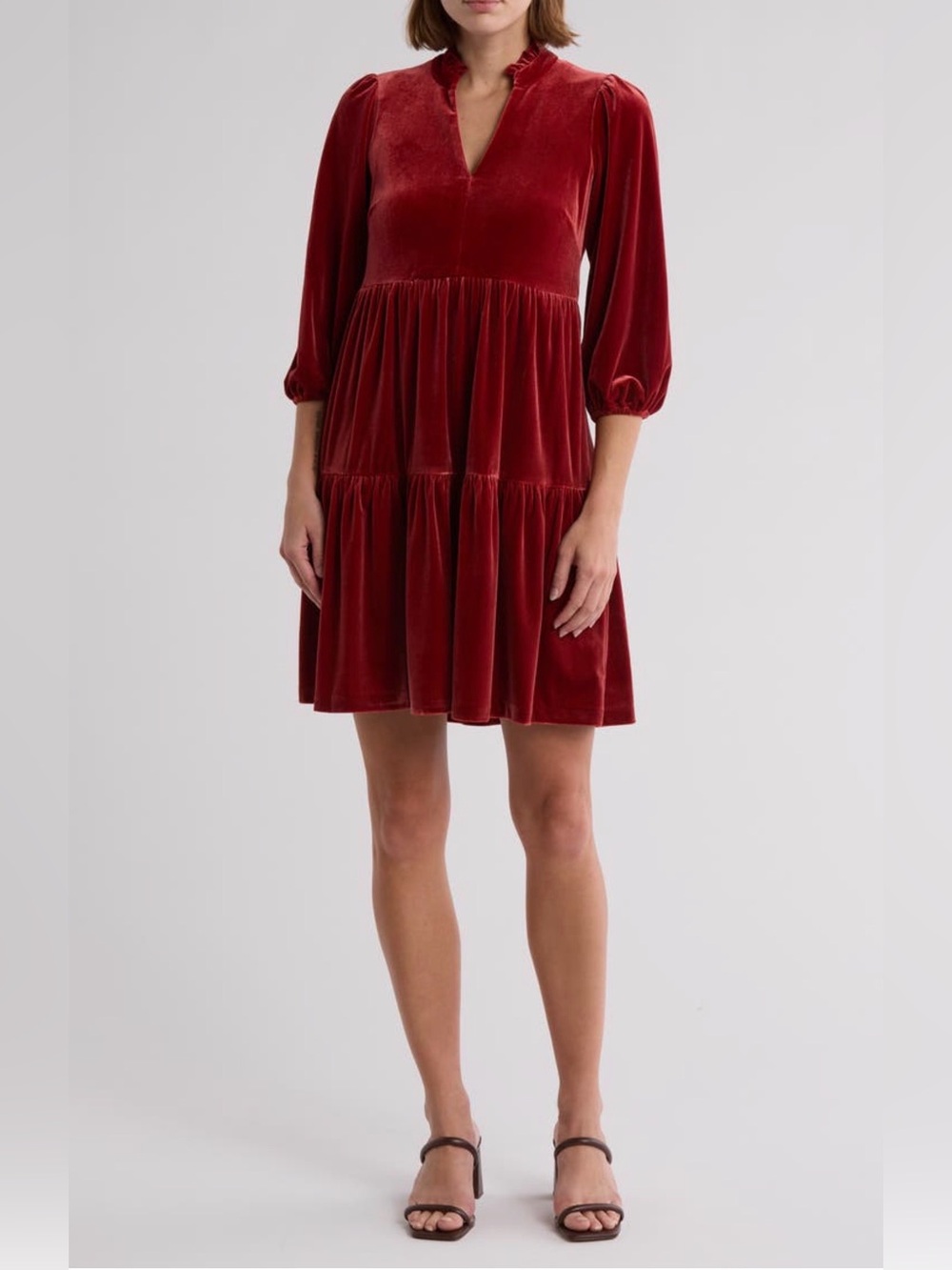 Vince Camuto Crimson Velvet Tiered Mini Dress